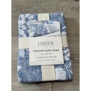 Linden Street Veranda Euro Sham Vermont Blue Floral 100% Cotton 26x26 NIP